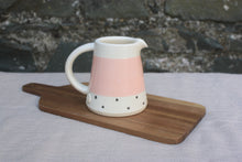 Load image into Gallery viewer, Flamingo Pink Milk Jug, with Charcoal polka dots
