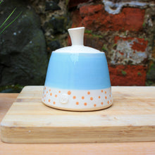 Load image into Gallery viewer, Malibu Blue Sugar Bowl, with Mango Polka Dots
